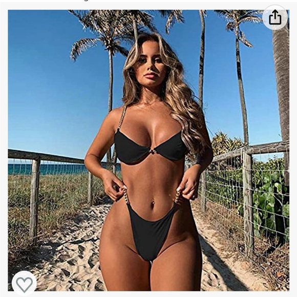 ASOS Metallic Gold Chain Detail Strap Bikini Bottoms Swimsuit High Waist bikini - Picture 3 of 9